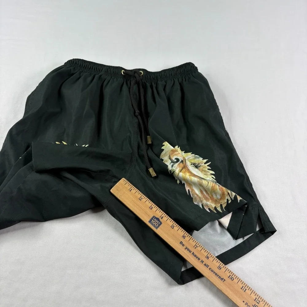 Kenny Flowers Swim Trunks Mens Medium Black Lion Print Lined Bathing Suit